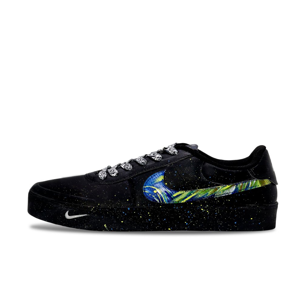 Nike Court Shot Starry Night Painting Wear resistant And Lightweight Low Top Skateboard Shoes Men's Black Blue