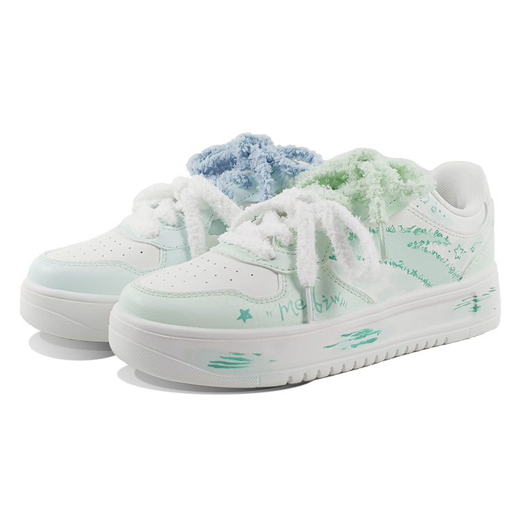 Anta Relaxed Slip Resistant Shock Absorbers Low Top Skateboard Shoes Unisex Blue Green Mismatched