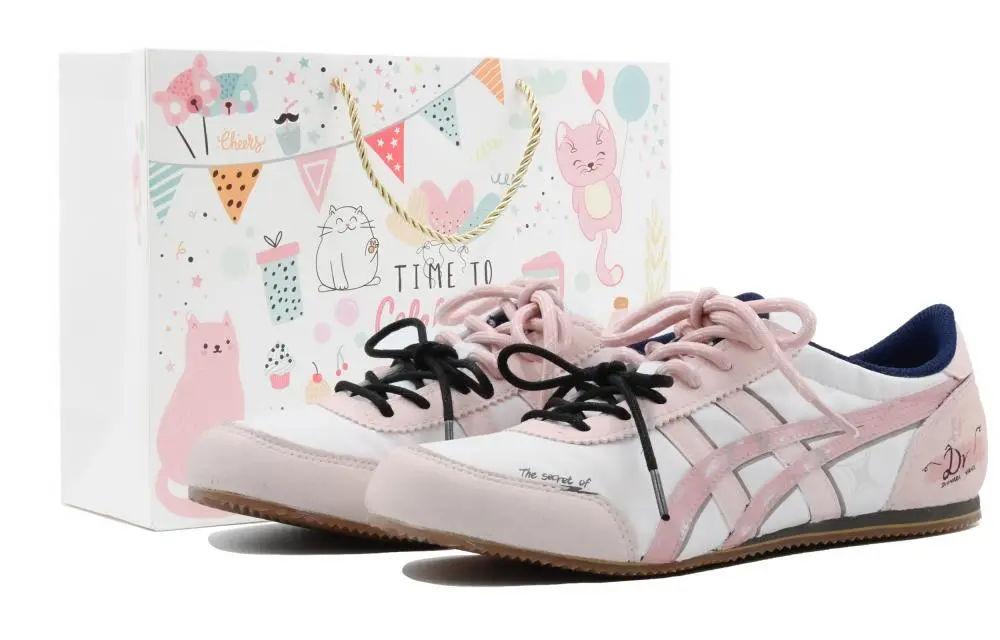 Onitsuka Tiger Track Trainer Pink Kiss Gift Abrasion Resistant Low top Casual Shoes Unisex Beige Pink
