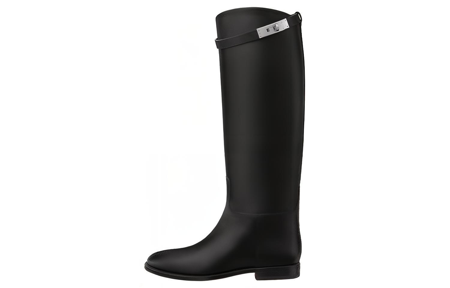 HERMES Knee high Boots Women's Black