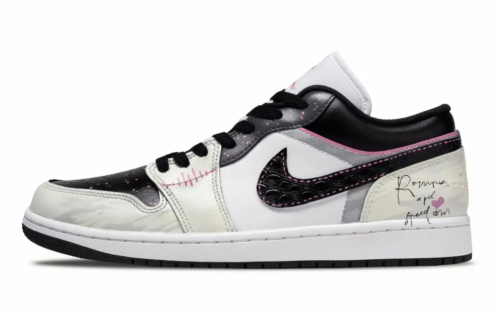Jordan Air Jordan 1 Heartbeat Moments Abrasion Resistant Low top Vintage Basketball Shoes Unisex Beige Black