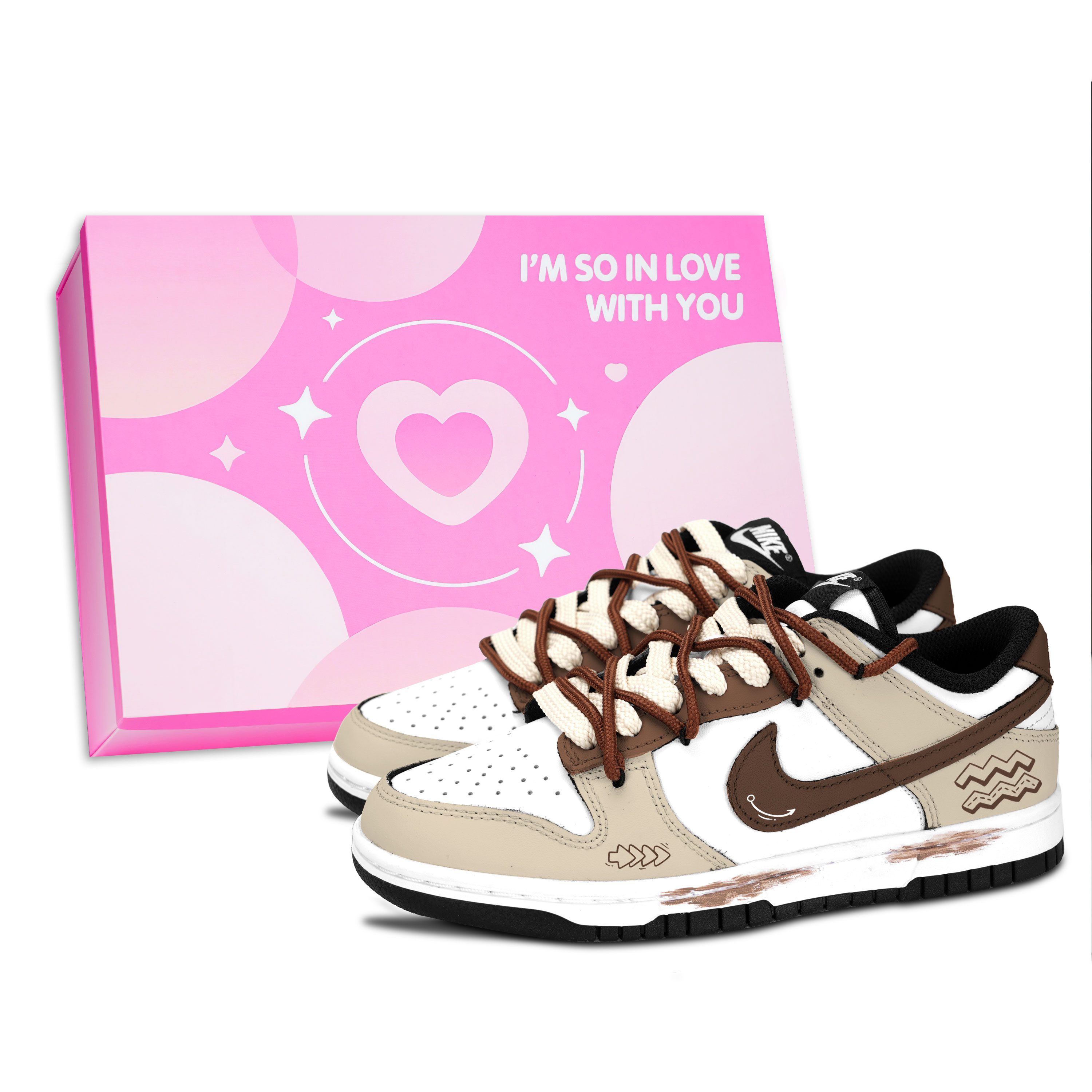 Nike Dunk Black White, Geometric Brown Fun Slip Resistant Abrasion Resistant Low top Skateboard Shoes Unisex