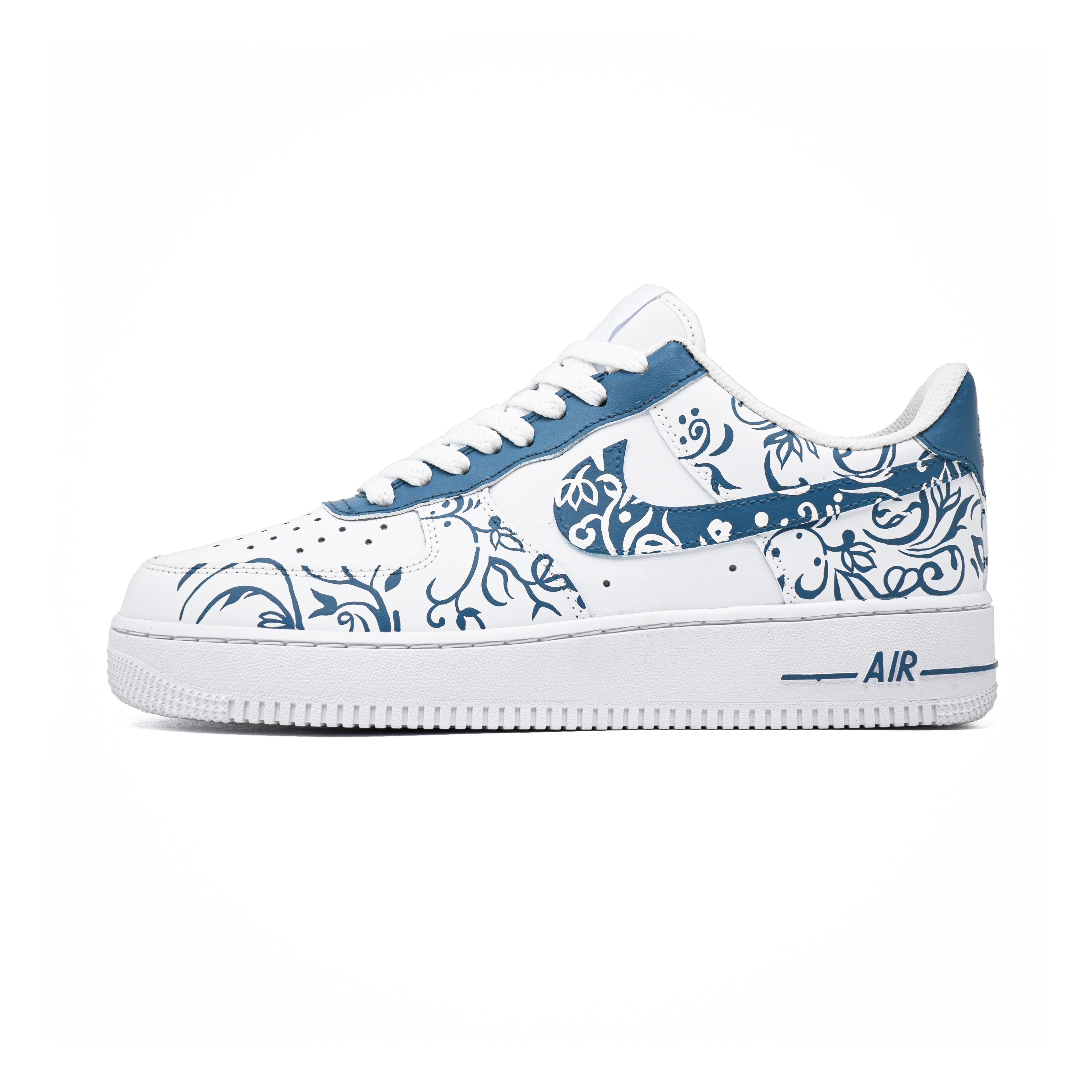 Nike Air Force 1 Blue And White Rhyme Cushioning, Wear Resistant Low top Skateboard Shoes Unisex Blue White