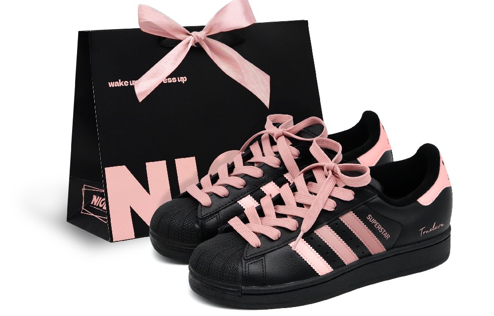 Adidas Originals SUPERSTAR Abrasion Resistant Low Top Skateboard Shoes Unisex Black Pink