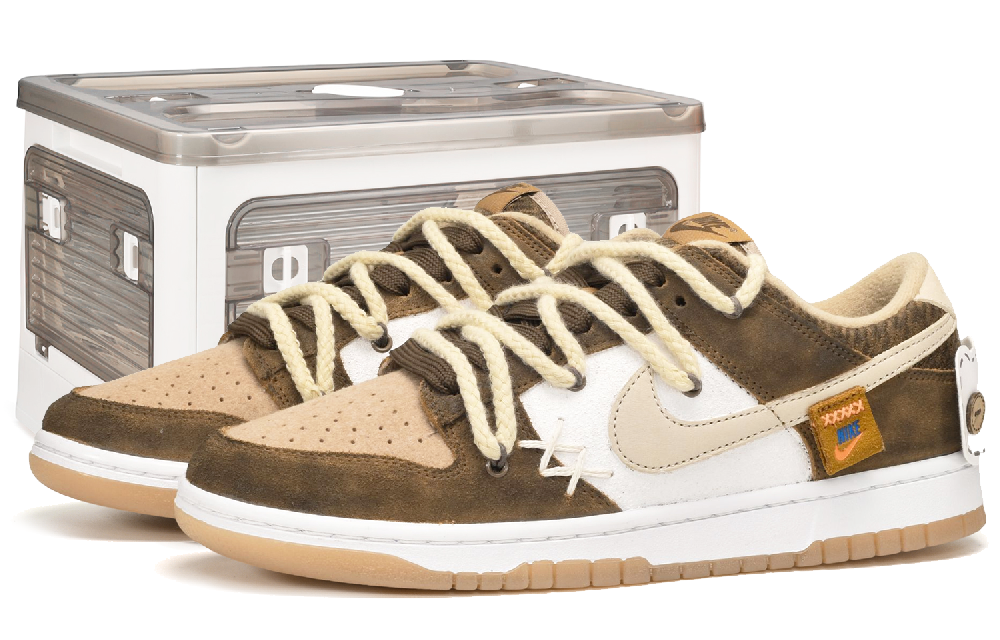 Nike Dunk Low Top Skateboard Shoes Men's White Brown