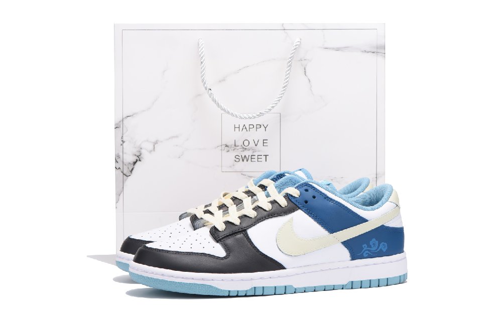 Nike Dunk Coverage Anti-Slip And Wear-Resistant Low-Top Skateboard Shoes Unisex Black White Blue