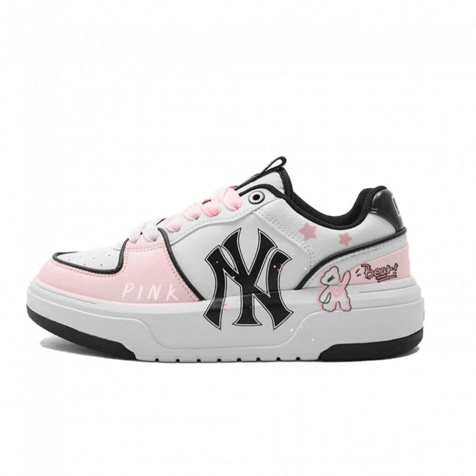 MLB Chunky Liner PINK BEAR Lightweight Coverage Low-Top Skateboard Shoes Unisex White Black Pink