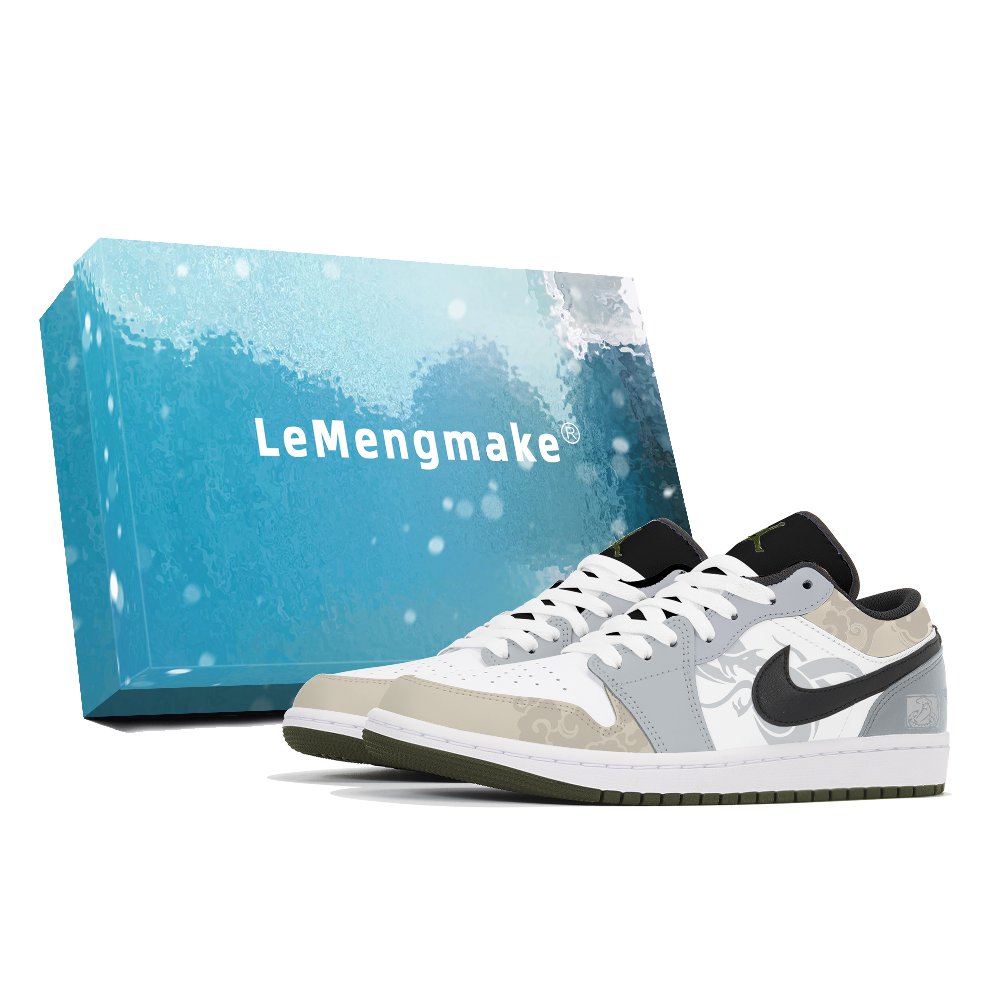Jordan Jordan 1 Abrasion-Resistant Low-Top Vintage Basketball Shoes Unisex Black White Gray