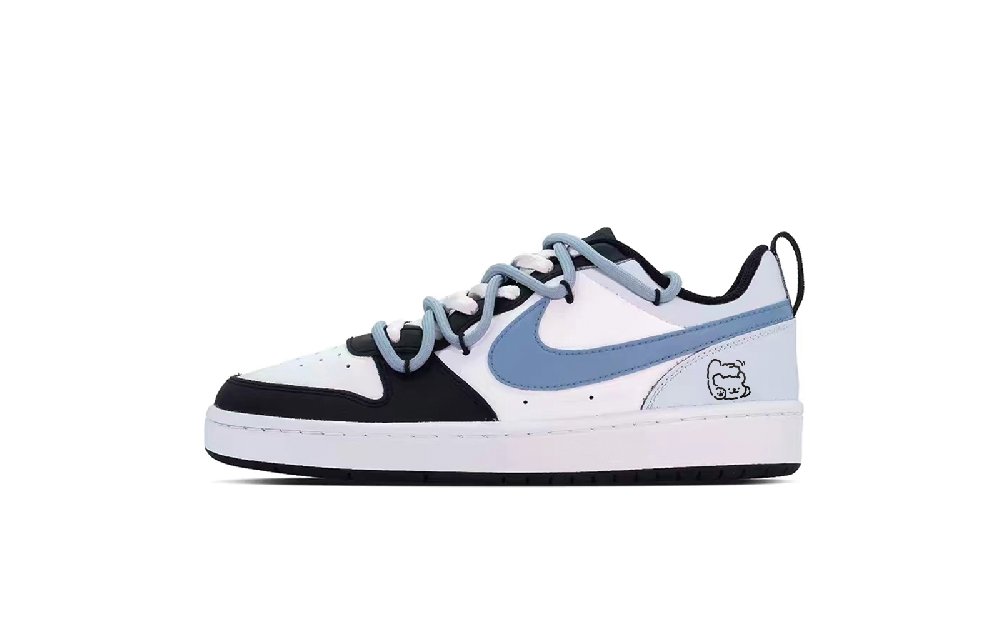 Nike Court Borough Puppy Fragment Low Top Skateboard Shoes GS Black White Blue