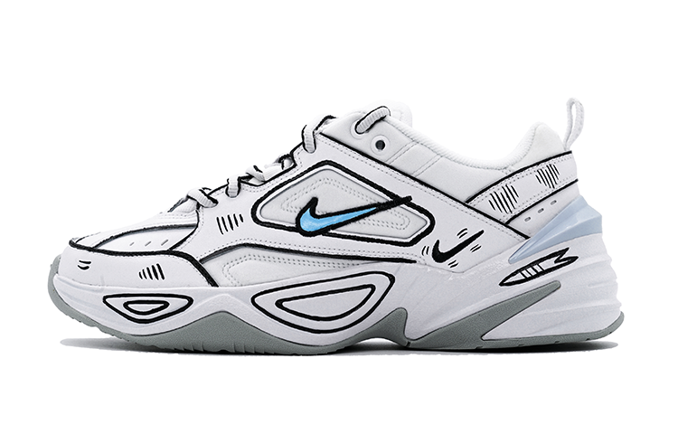Nike M2K Anti-Slip Wear-Resistant Low-Top Chunky Sneakers Unisex White Blue Black