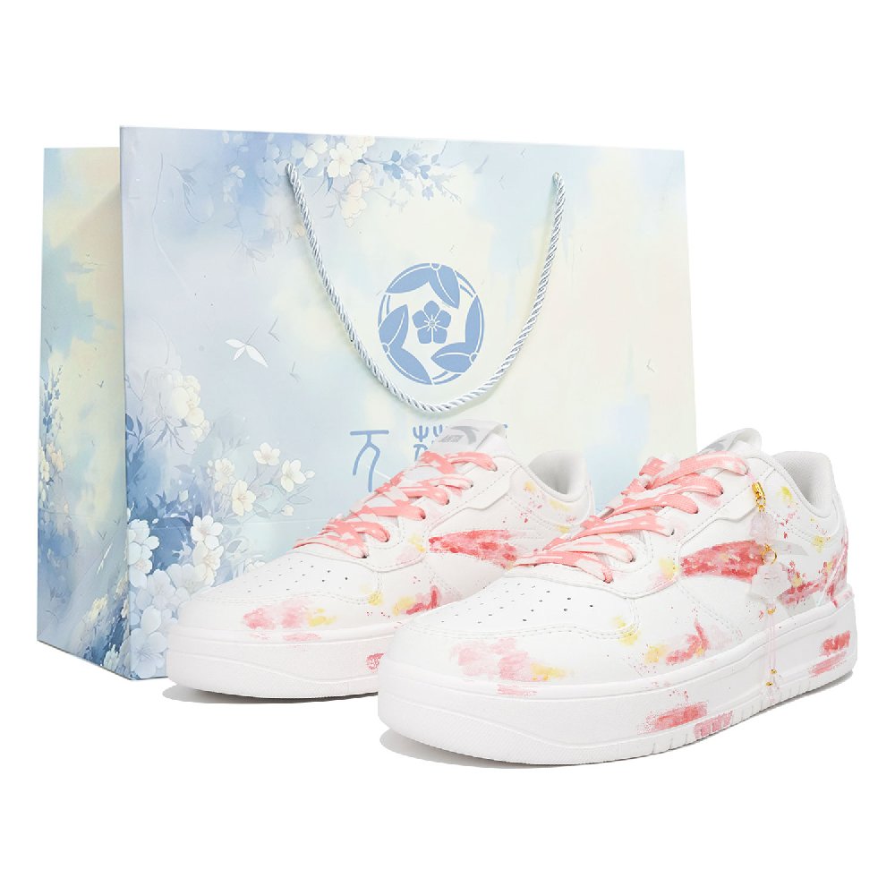 Anta Slip Resistant, Abrasion Resistant, Breathable Low Top Skateboard Shoes Unisex White Pink