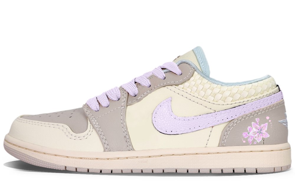 Jordan Air Jordan 1 YDCC Lilac Abrasion Resistant Low Top Vintage Basketball Shoes Unisex Beige Purple