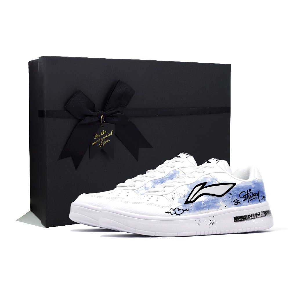LiNing Pontoon Boats Lightweight And Breathable Low-Top Skateboard Shoes Men's White Blue