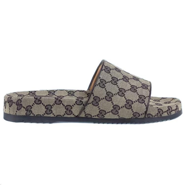 GUCCI Gg Slide Sandal Beige Blue Monogram