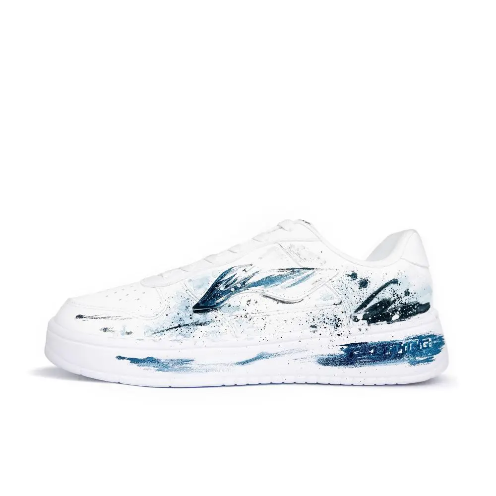 LiNing Pontoon Boats Slip Resistant, Abrasion Resistant, Breathable Low Top Skateboard Shoes Unisex Blue White