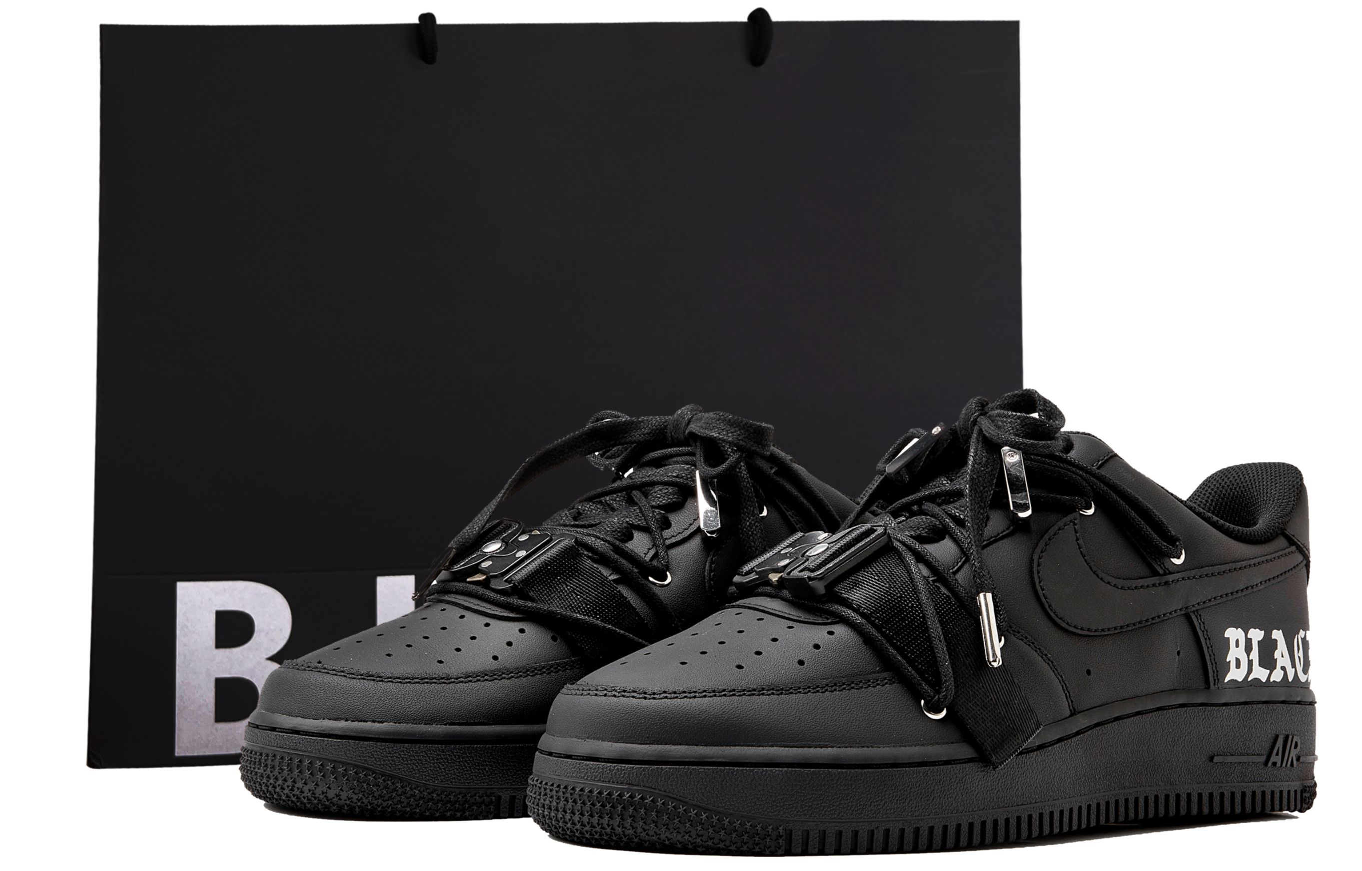 Nike Air Force 1 Slip-Resistant Coverage Low-Top Skateboard Shoes Unisex Black Silver