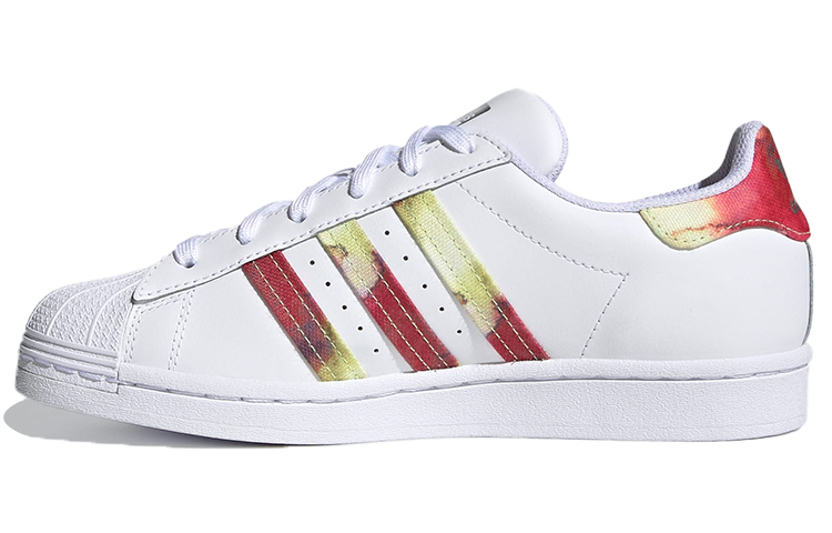 Adidas Originals Superstar Low Top Skateboard Shoes Women's White Red Yellow Gradient Tail