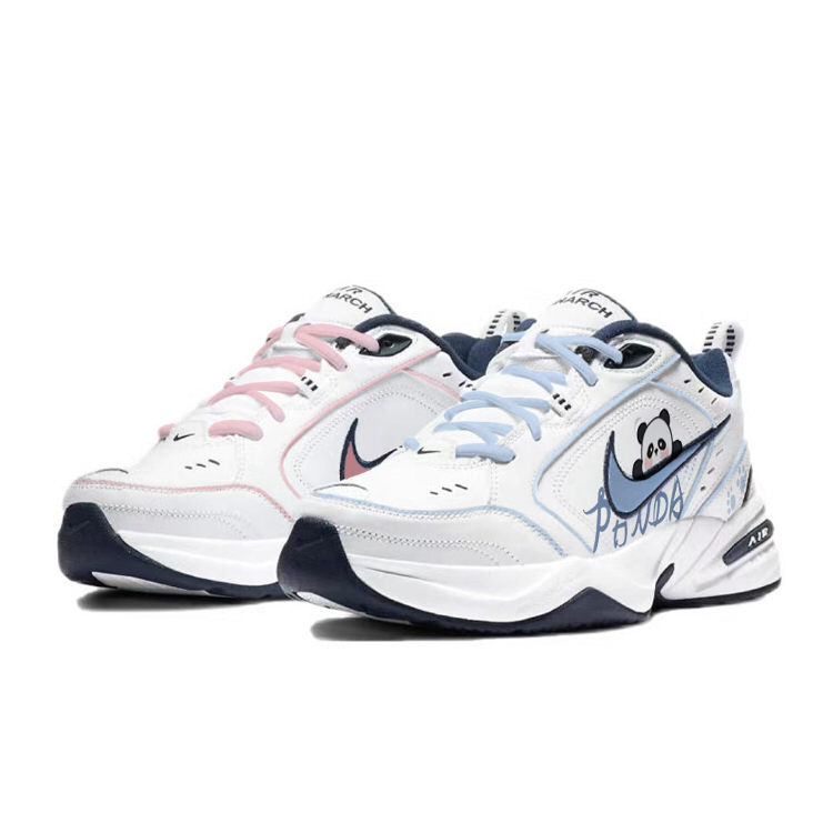 Nike Air Monarch 4 Anti Slip Wear Resistant Low Top Chunky Sneakers Unisex White Blue Pink