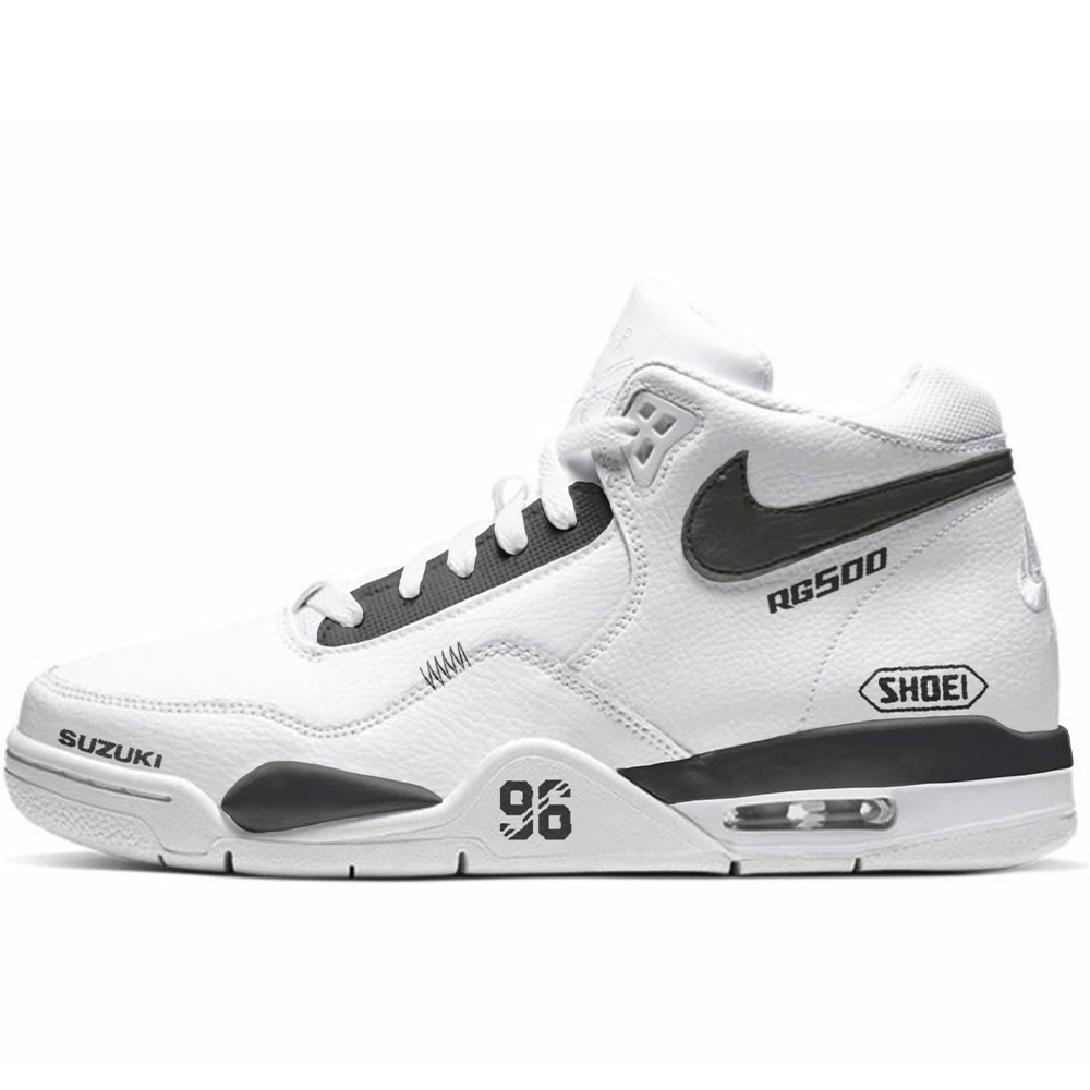 Nike Flight Legacy Anti Slip Wear Resistant Mid Top Vintage Basketball Shoes Unisex White Black