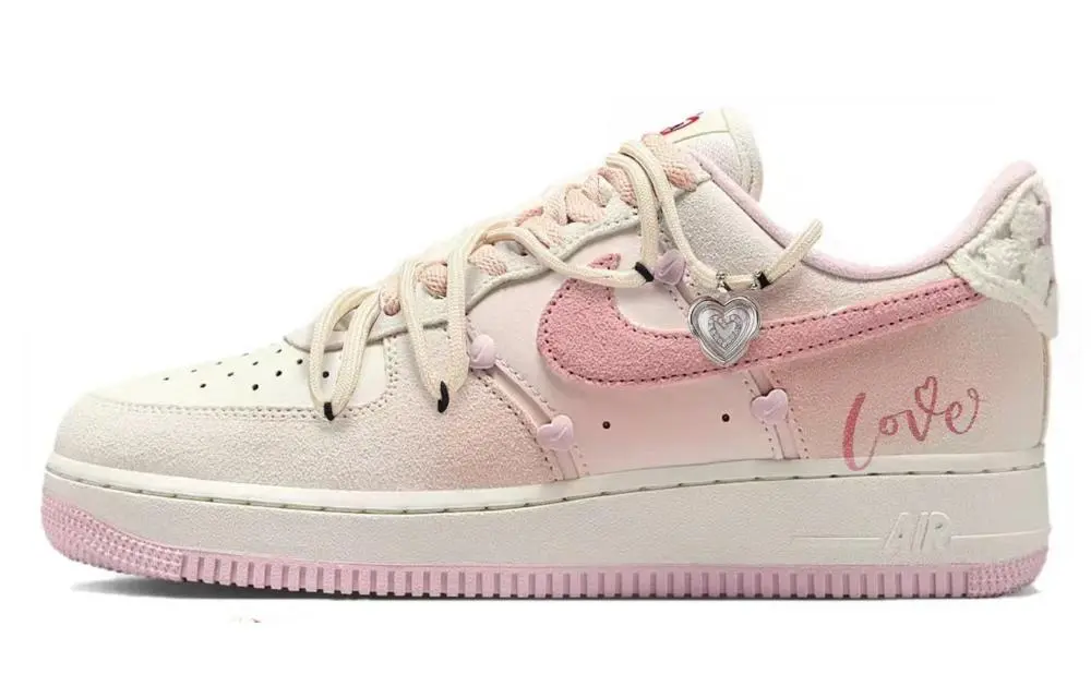 Nike Air Force 1 Pink Mist Love Letter Abrasion Resistant Low top Skateboard Shoes Unisex Pink