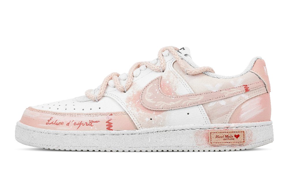 Nike Court Vision 1 Cherry Blossom Pink Story Anti Slip Wear Resistant Low Top Skateboard Shoes Men's White Pink