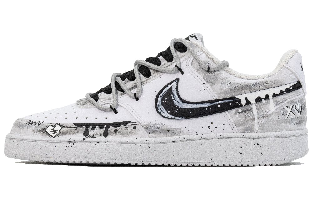 Nike Court Vision 1 Apocalypse Confrontation Abrasion Resistant Low Top Skateboard Shoes Unisex Black White Gray