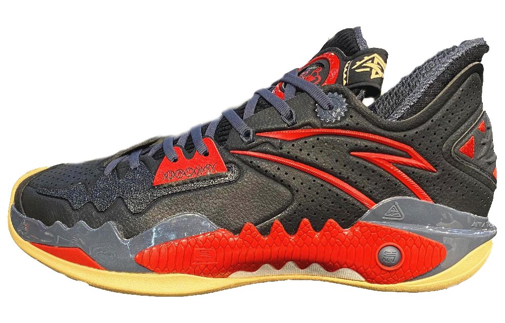 Anta Shock Wave 5 Shock Absorbers Slip Resistant Low top Basketball Shoes Men's Black University Red