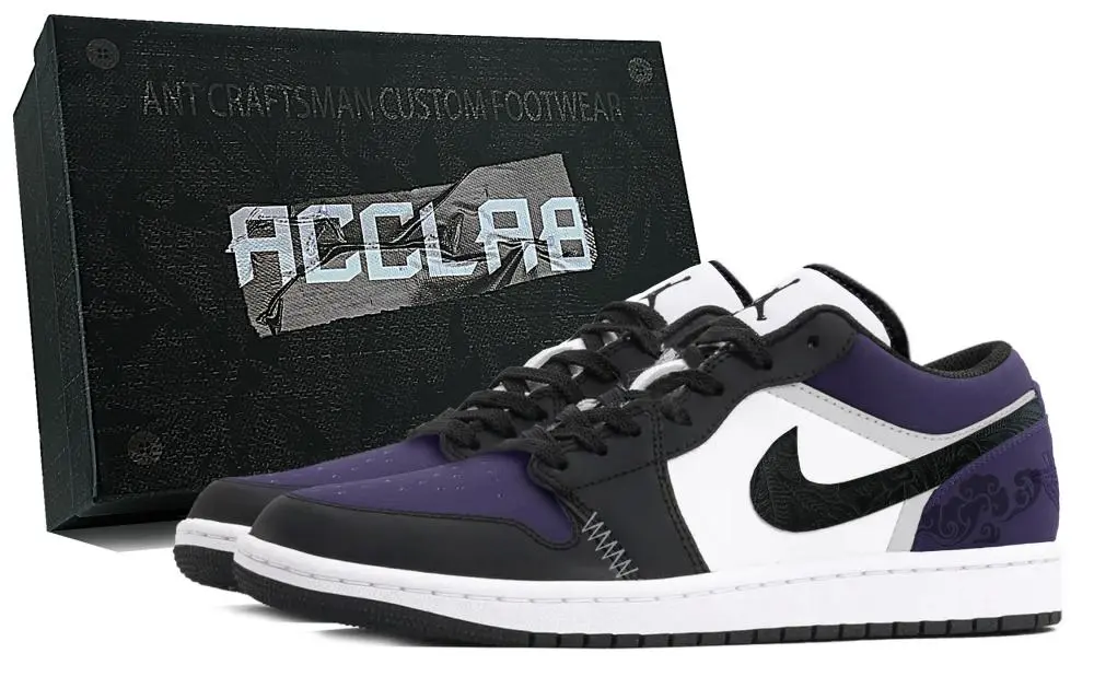 Jordan Air Jordan 1 Cushioning Low top Vintage Basketball Shoes Unisex Black Purple
