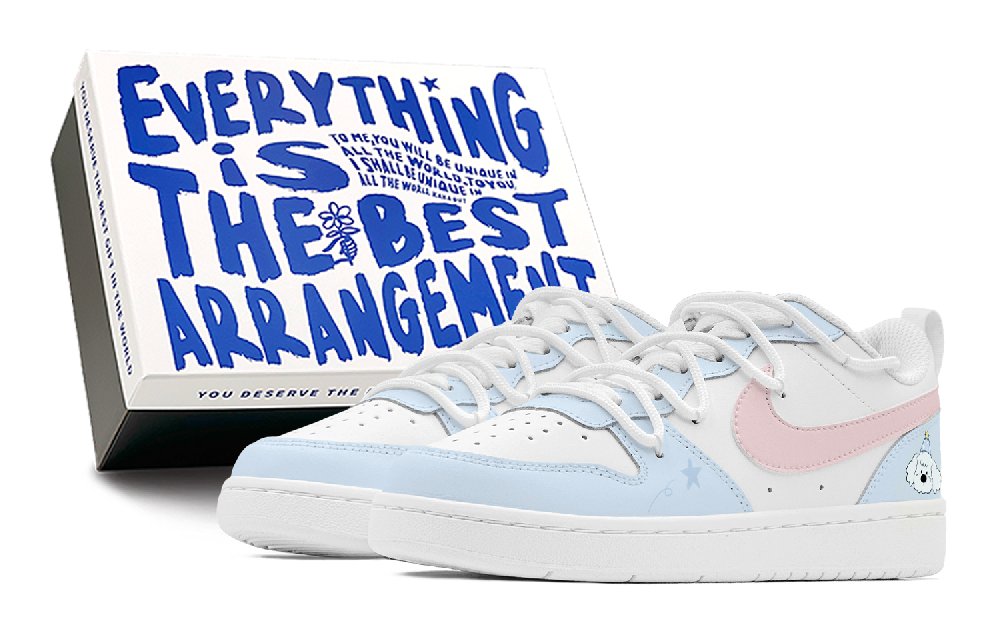 Nike Court Borough Skateboard Shoes Women's Low-Top Blue With White Lettering