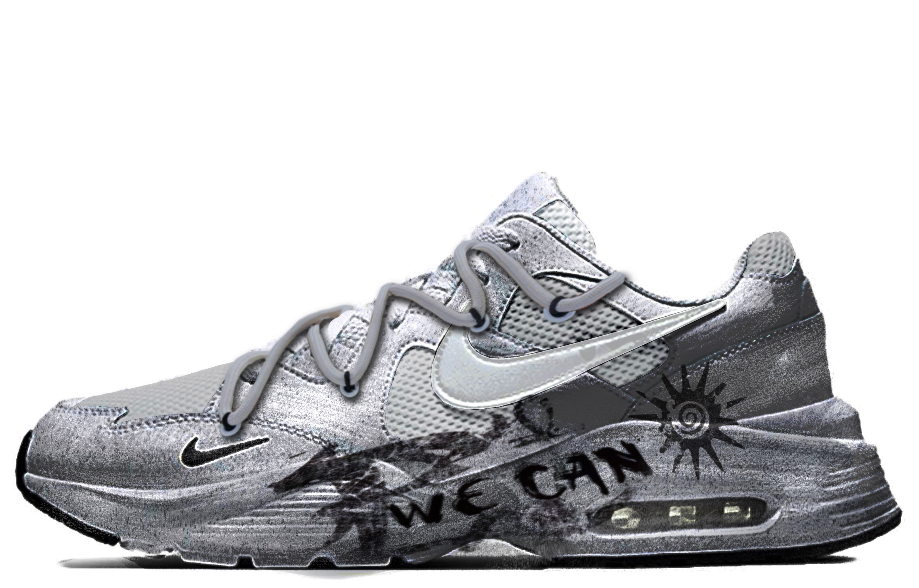 Nike Air Max Fusion ADCDAVINCI Custom, Swirl Cushioning, Slip Resistant, Lightweight Low top Casual Shoes Men's Silver
