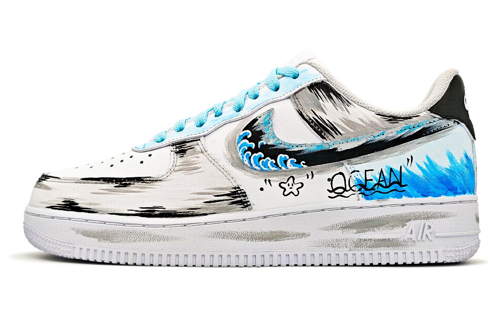 Nike Air Force 1 Abrasion Resistant Lightweight Height Increasing Low Top Skateboard Shoes Unisex White Blue