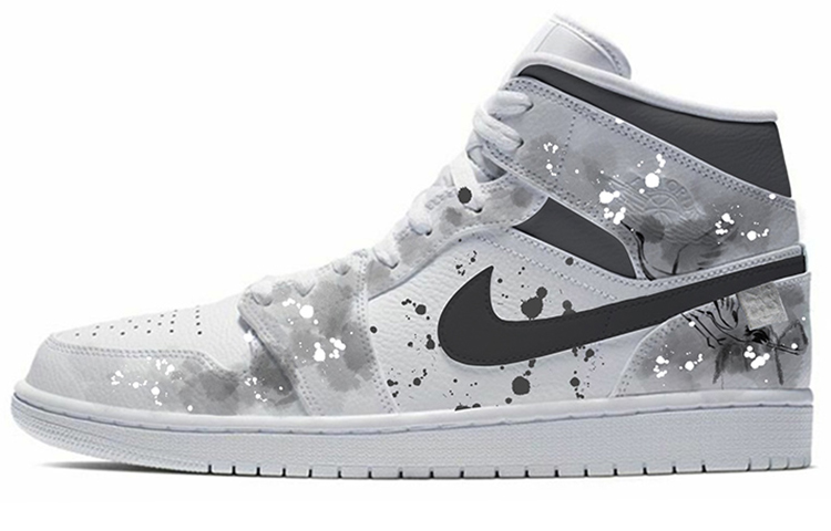 Jordan Air Jordan 1 Mid White Mid Top Vintage Basketball Shoes Women's Black White Gray