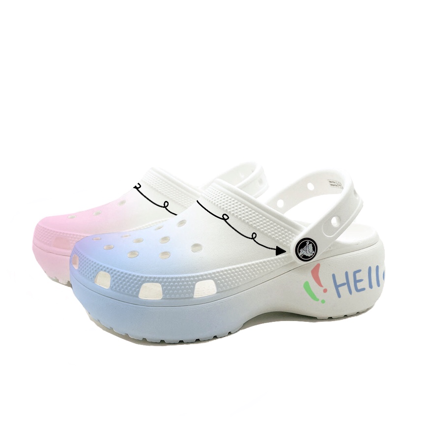 Crocs Classic Platform Clog Hello, Beach Girlish Campus Style Clogs Unisex Blue Pink