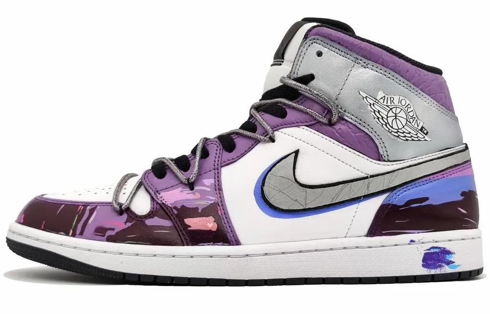 Jordan Air Jordan 1 Abrasion Resistant Breathable Mid top Vintage Basketball Shoes Men's Cyber Purple