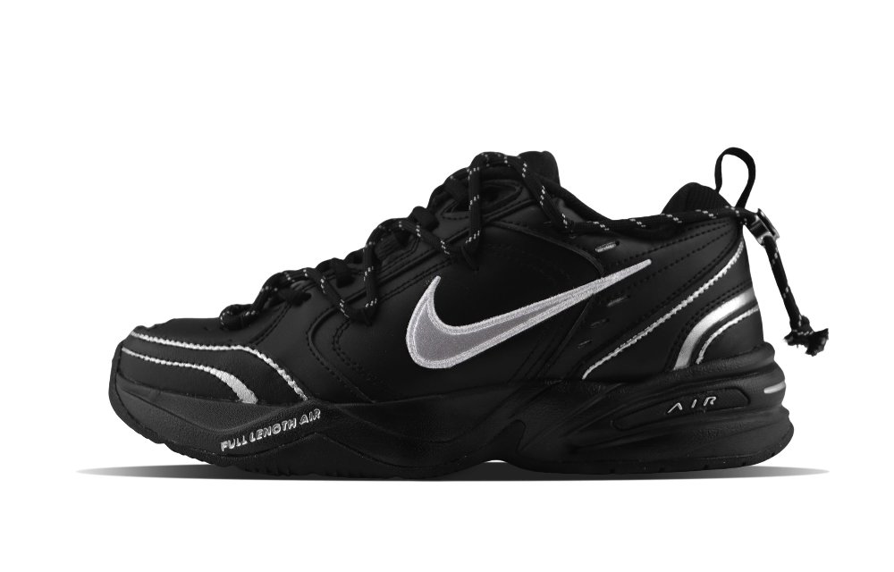 Nike Air Monarch 4 Anti-Slip And Wear-Resistant Lightweight Low-Top Chunky Sneakers Unisex Black Silver
