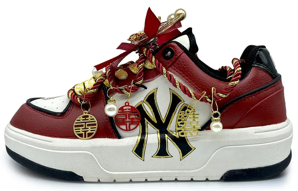 MLB Chunky Liner Intertwined Branch Abrasion Resistant Low Top Skateboard Shoes Unisex Red Gold