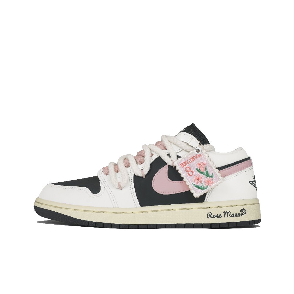 Jordan Air Jordan 1 Non-slip Wear-resistant Shock Absorption Low-Top Vintage Basketball Shoes Women's Beige White Pink