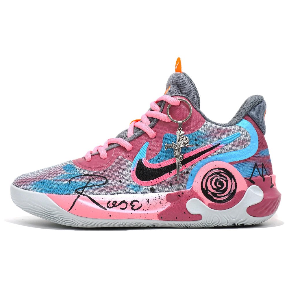 Nike KD Trey 5 IX Cushioned Slip-Resistant Abrasion-Resistant Breathable Mid-Top Basketball Shoes Unisex Blue Pink