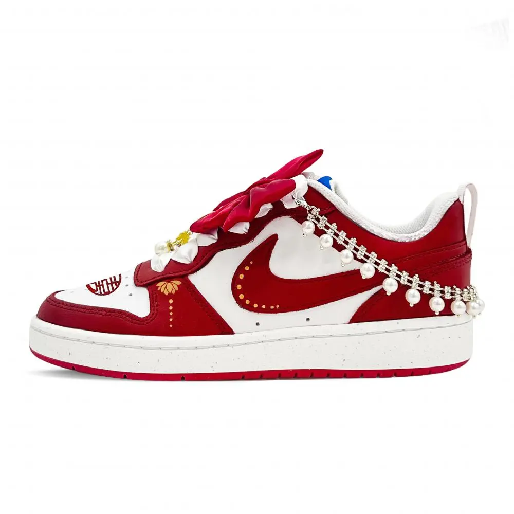 Nike Court Borough Lilith Bride Abrasion Resistant Breathable Low top Skateboard Shoes Women's White Red