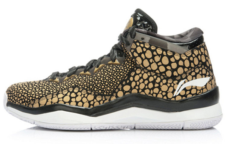 LiNing WOW 3 Non-slip Lightweight Mid-Top Basketball Shoes Men's Black Gold