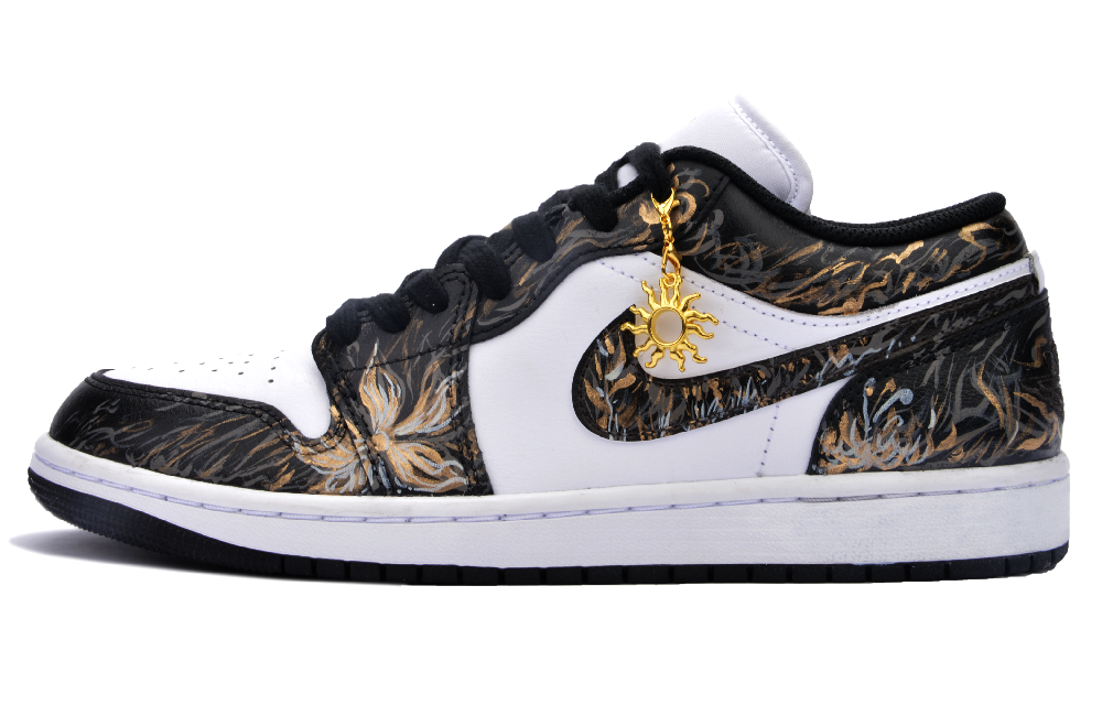 Jordan Air Jordan 1 Low Top Vintage Basketball Shoes Unisex Black Gold