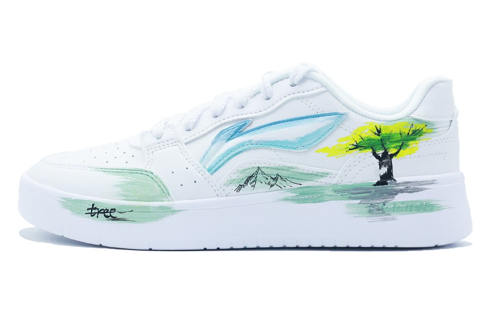 LiNing Acer Truncatum Anti Slip And Wear Resistant Height Increasing Low Top Skateboard Shoes Men's White Green Blue