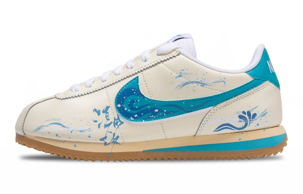 Nike Cortez Abrasion Resistant Low Top Running Shoes Women's Beige Blue