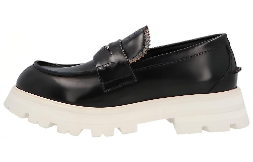 Alexander McQueen Contrast Sole Leather Penny Loafers Black White