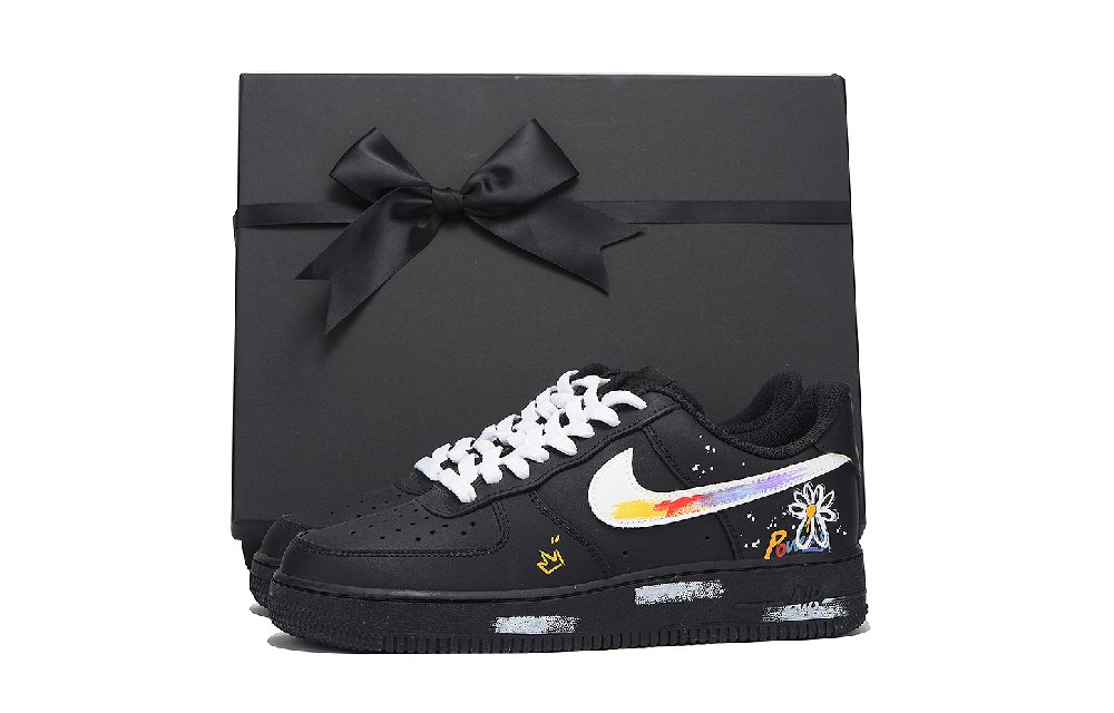 Nike Air Force 1 Coverage Slip Resistant And Abrasion Resistant Low Top Skateboard Shoes Unisex Black White