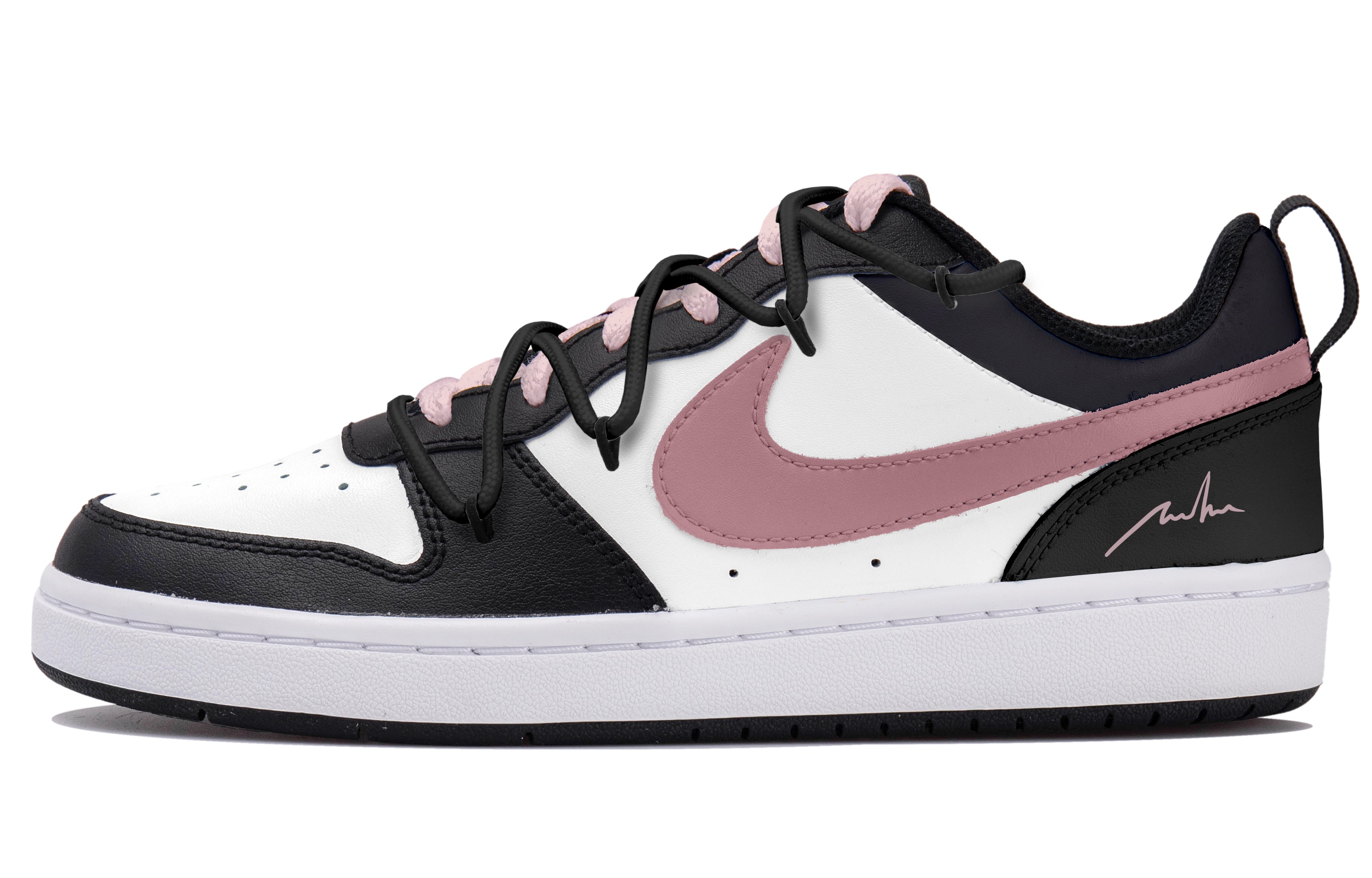 Nike Court Borough Anti Slip Wear Resistant Low Top Skateboard Shoes GS White Black Pink