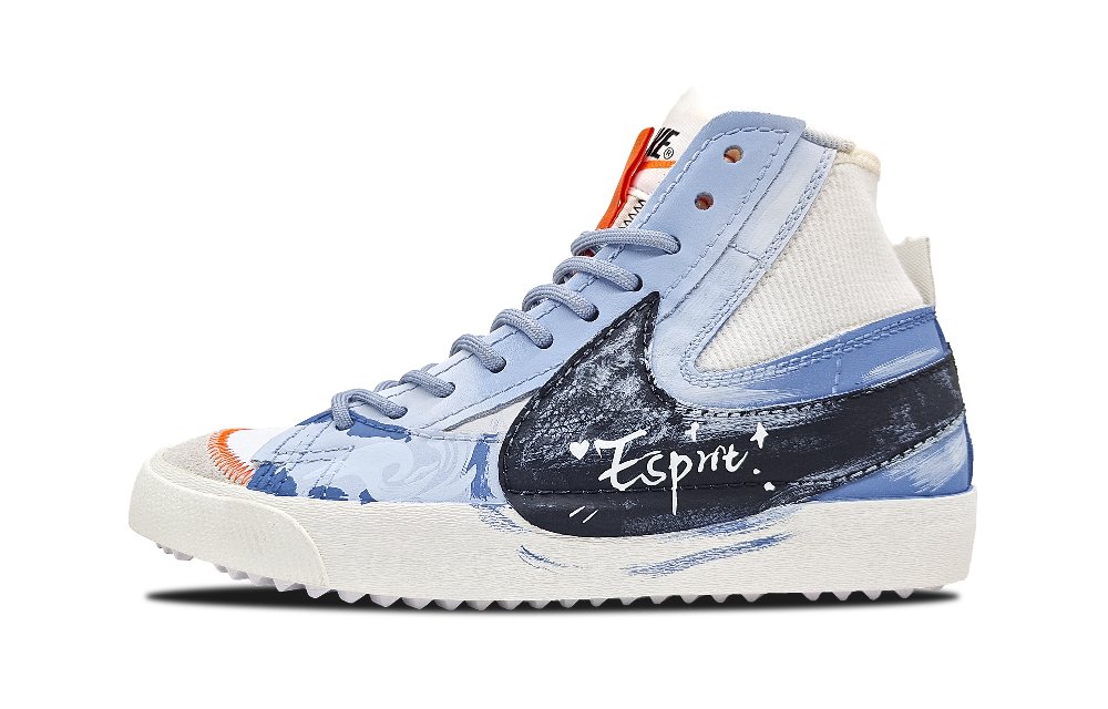 Nike Blazer Painting The Horizon Chasing Dreams In The Clouds Slip Resistant Mid Top Skateboard Shoes Unisex Blue Black
