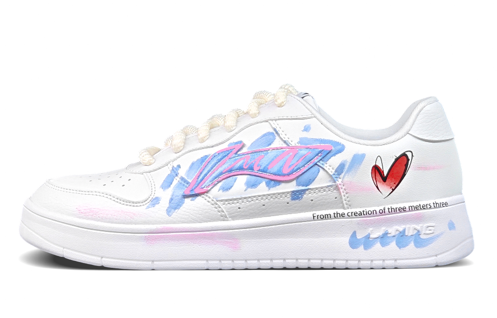 LiNing Pontoon Boats Slip Resistant, Abrasion Resistant, Breathable Low top Skateboard Shoes Men's White Blue Pink