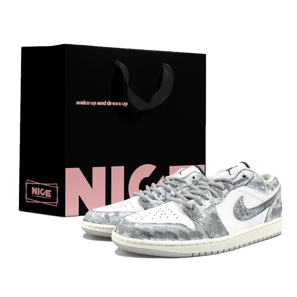 Jordan Air Jordan 1 Abrasion Resistant Low top Skateboard Shoes Unisex Gray White