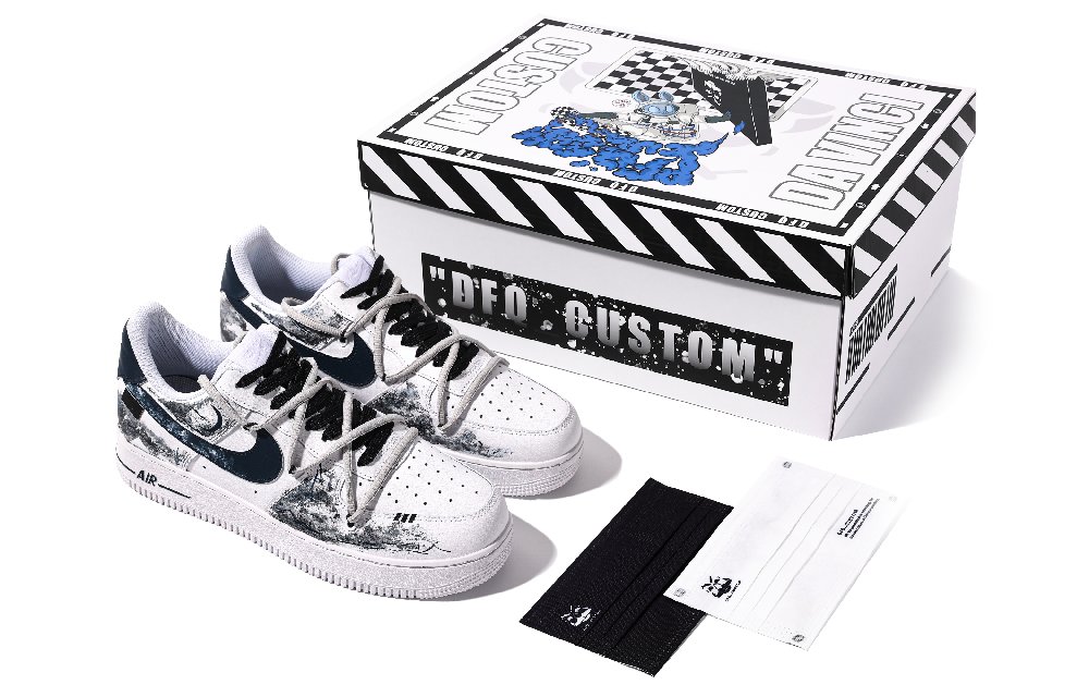Nike Air Force 1 Slip Resistant Cushioning Abrasion Resistant Low Top Skateboard Shoes Men's Ink Blue